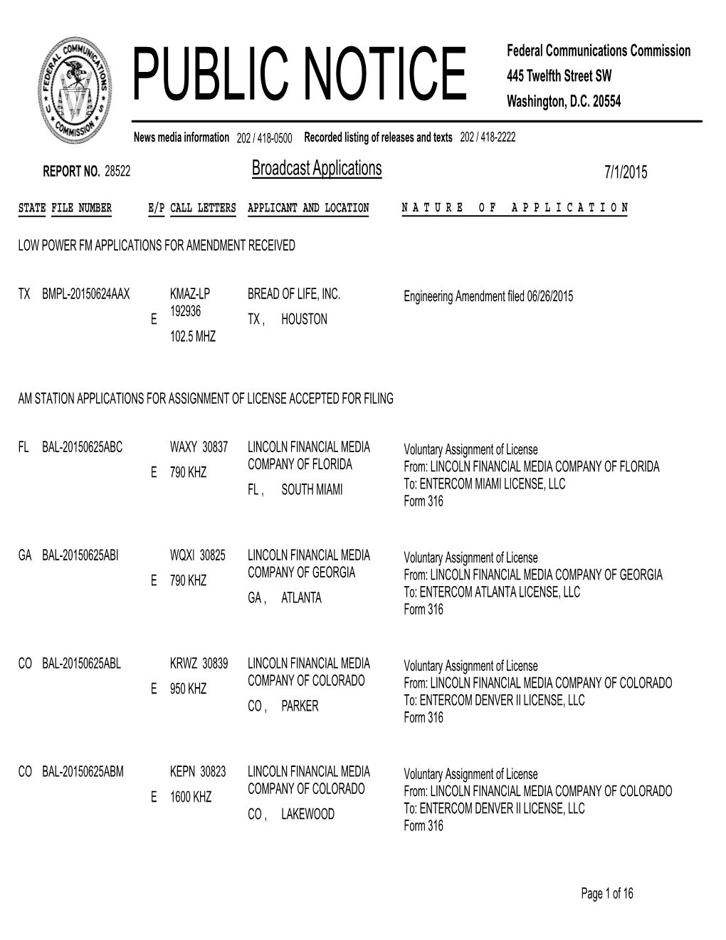 Broadcast Applications 7/1/2015