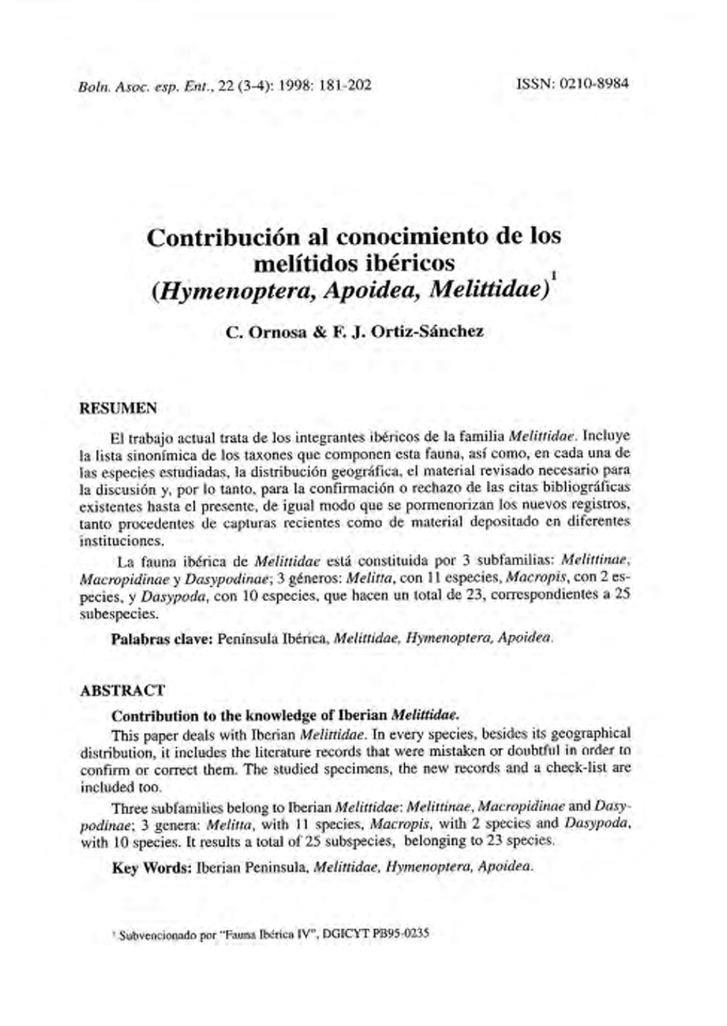 Contribución Al Conocimiento De Los Melítidos Ibéricos (Hymenoptera, Apoidea, Melittidae)