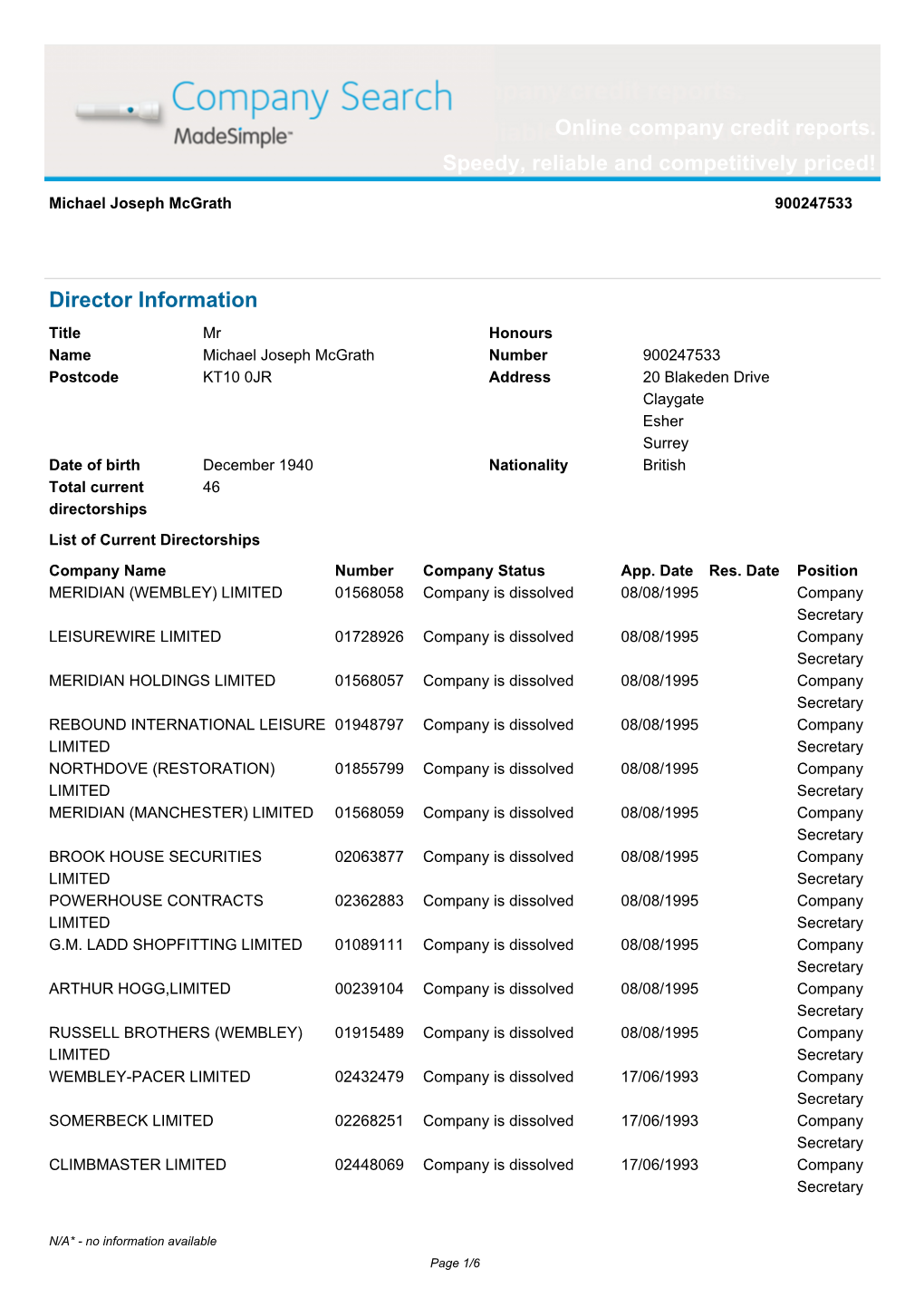 Online Company Credit Reports. Speedy, Reliable and Competitively Priced!