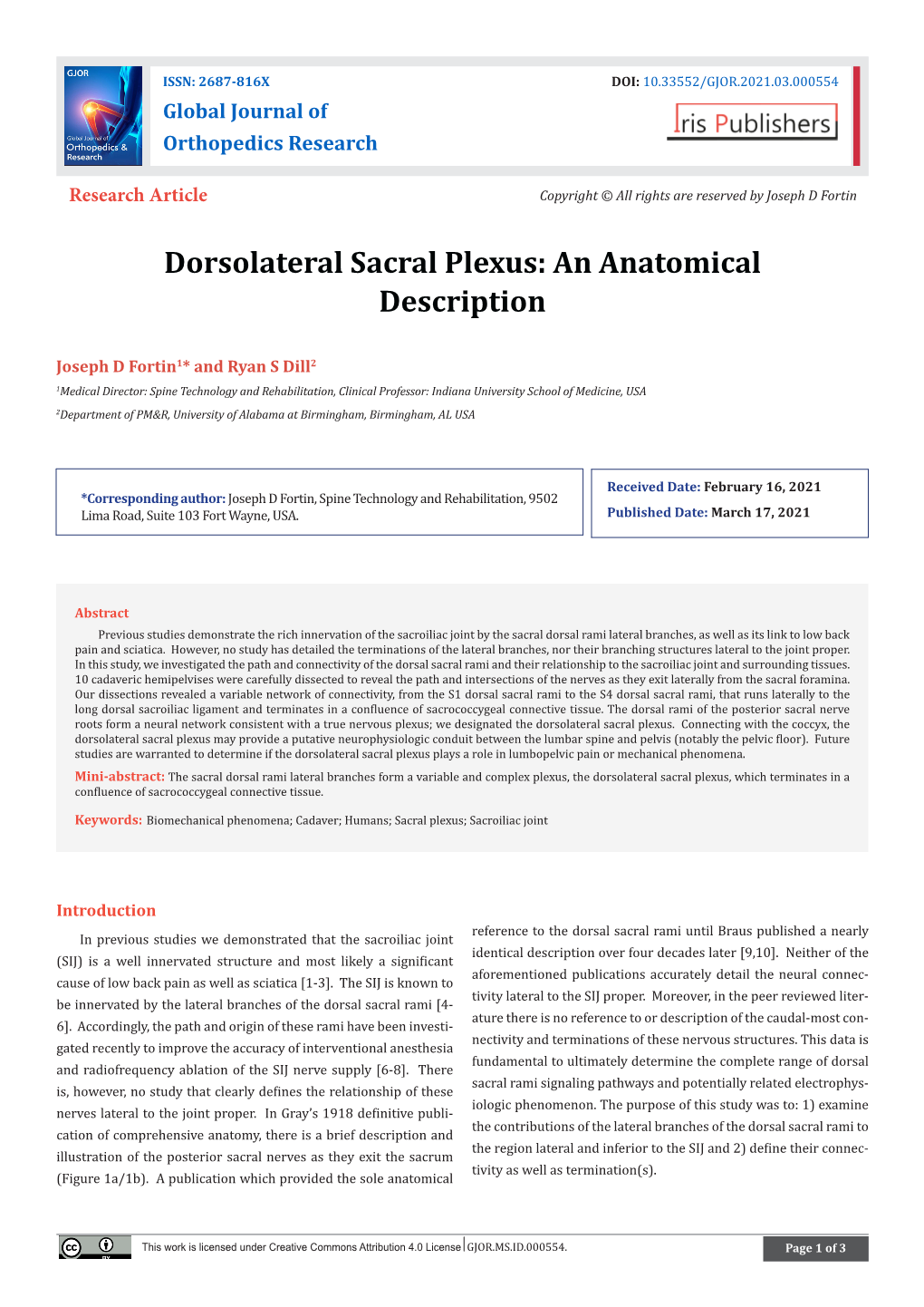 Dorsolateral Sacral Plexus: an Anatomical Description