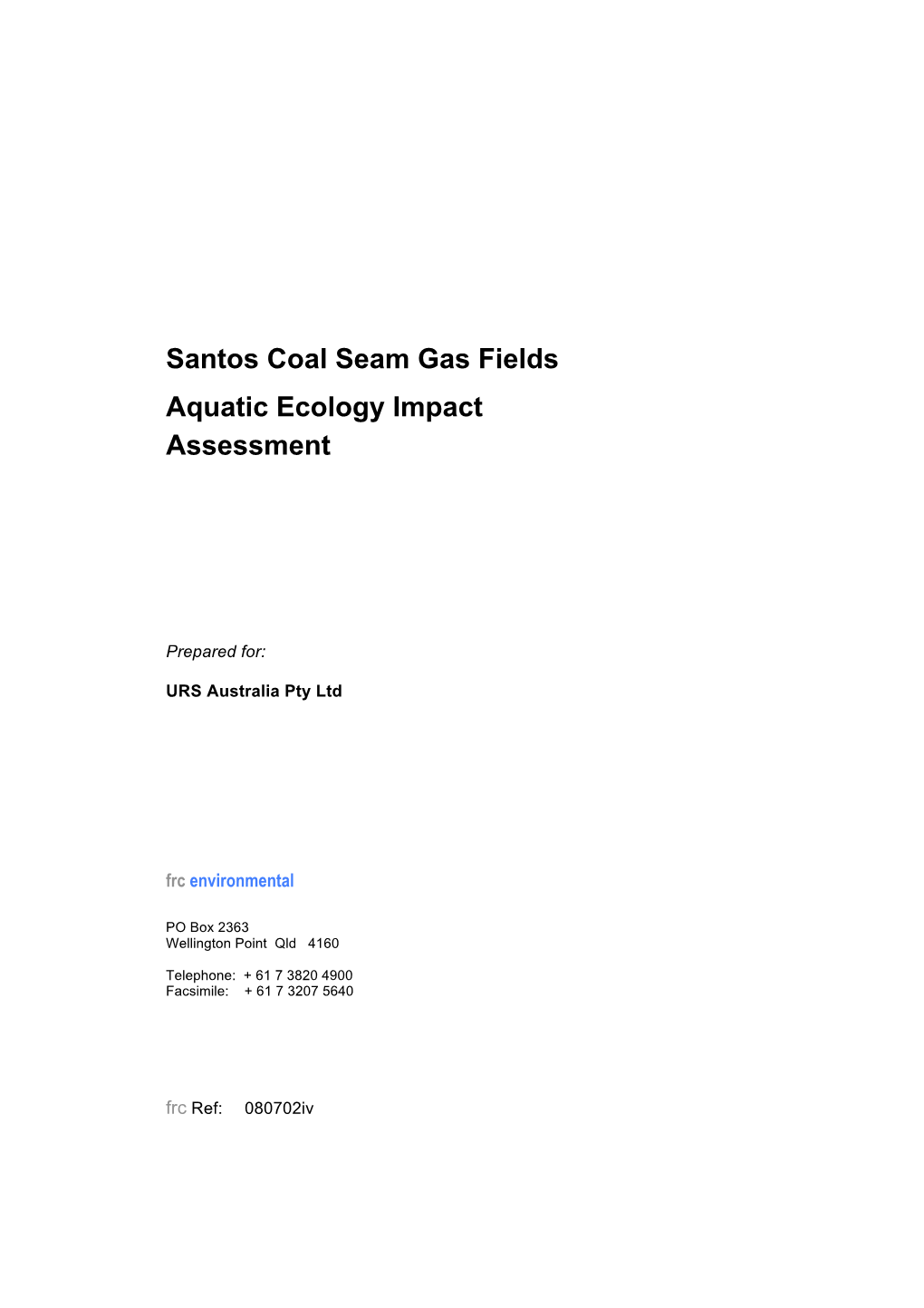 Santos Coal Seam Gas Fields Aquatic Ecology Impact Assessment