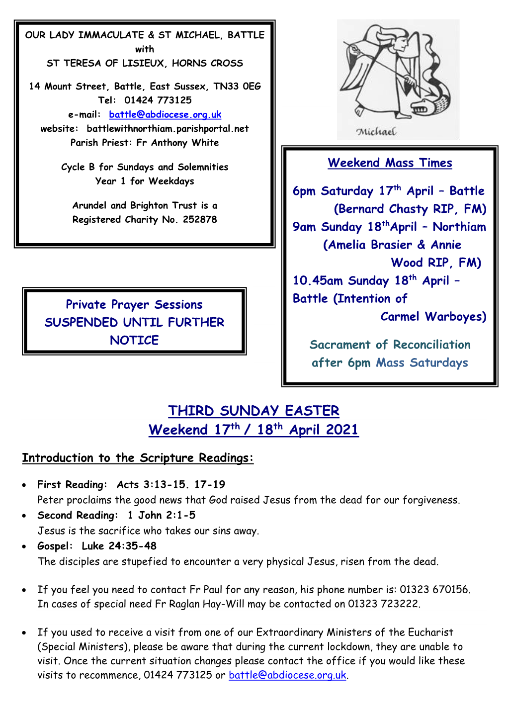 THIRD SUNDAY EASTER Weekend 17Th / 18Th April 2021