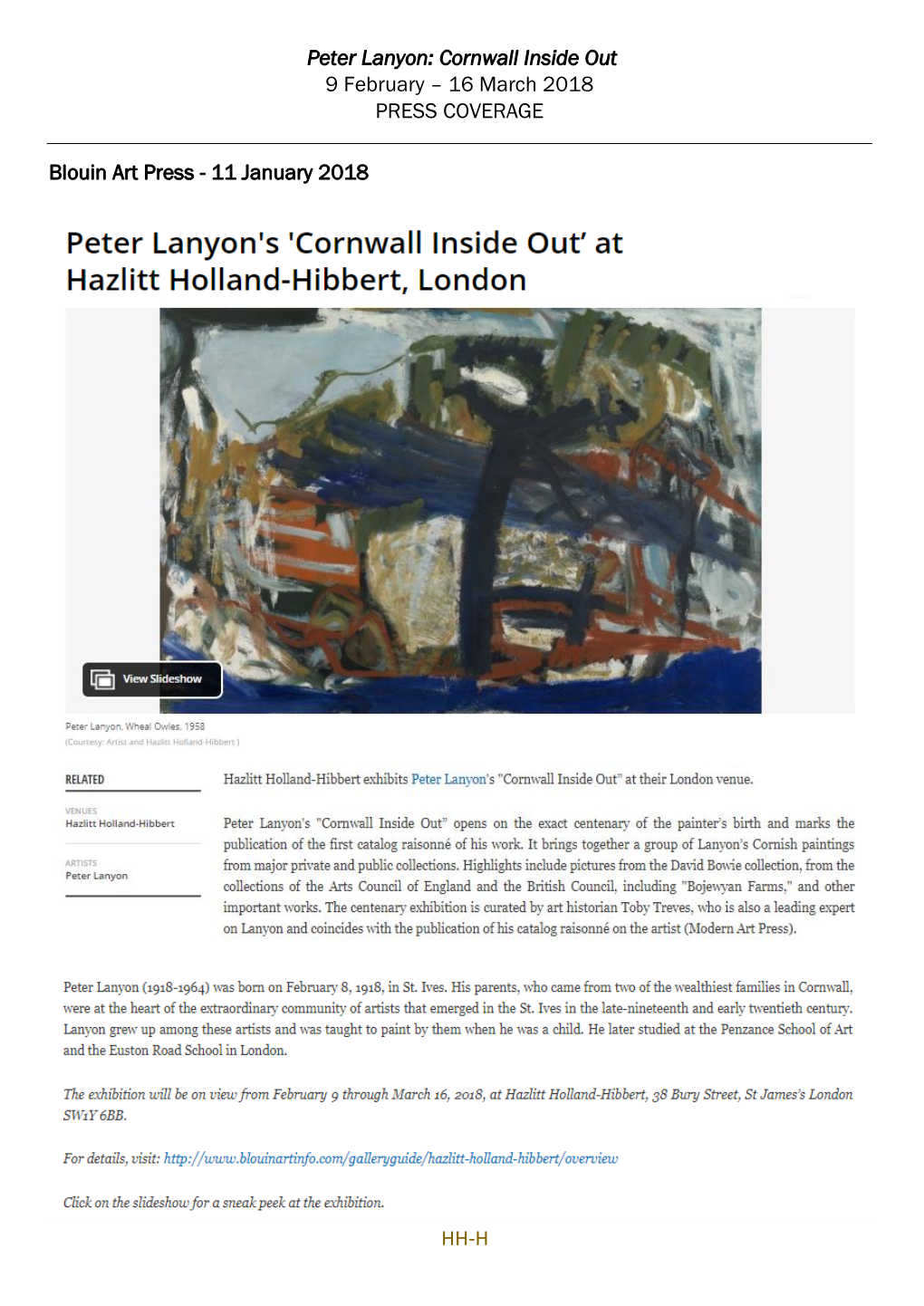 HH-H Peter Lanyon: Cornwall Inside out 9 February
