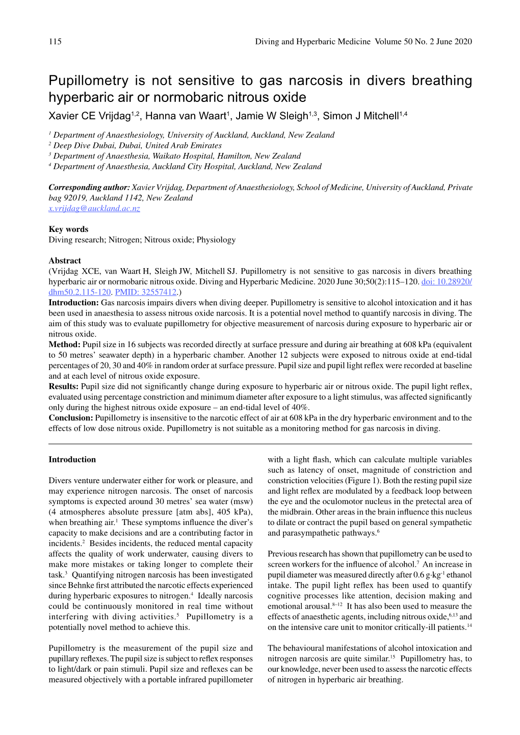 Pupillometry Is Not Sensitive to Gas Narcosis in Divers Breathing Hyperbaric Air Or Normobaric Nitrous Oxide