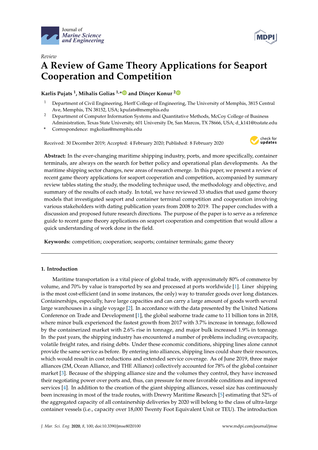 A Review of Game Theory Applications for Seaport Cooperation and Competition