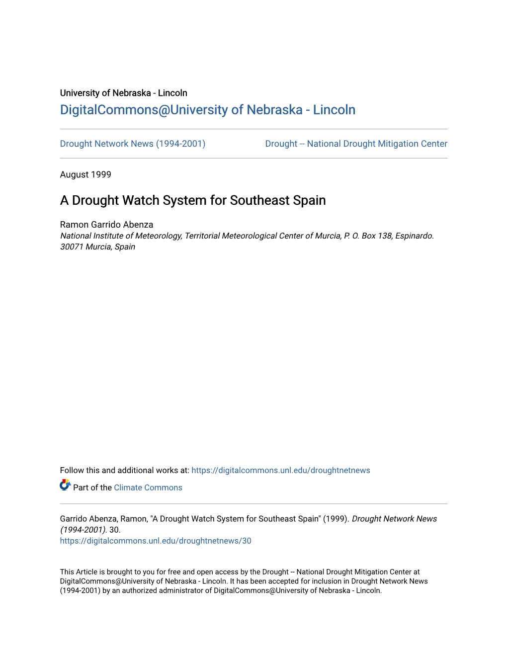 A Drought Watch System for Southeast Spain