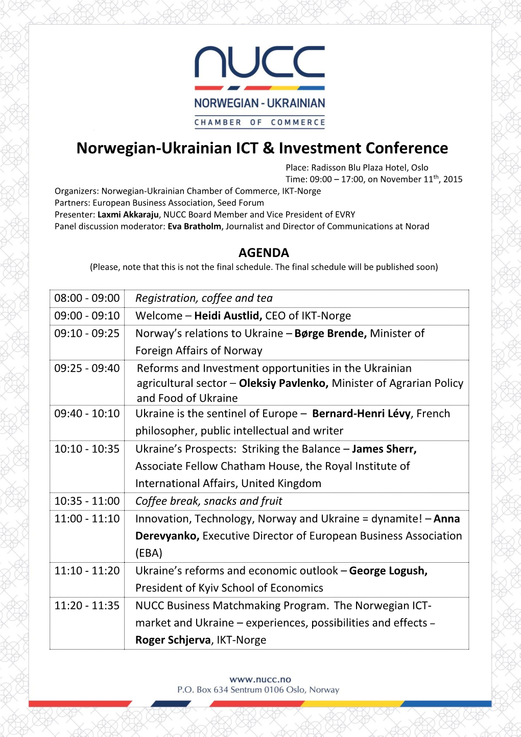 Conference Agenda (Draft 09.11.2015)