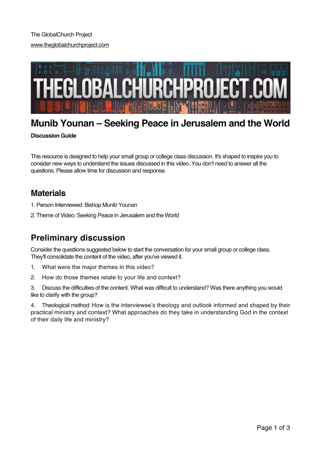 Munib Younan – Seeking Peace in Jerusalem and the World Discussion Guide