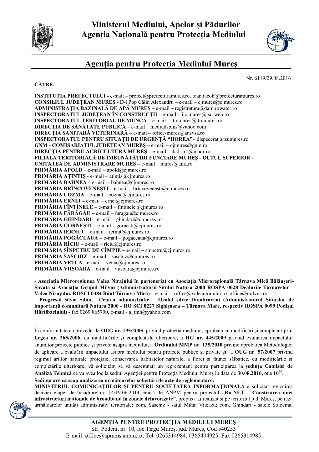 Ministerul Mediului, Apelor Şi Pădurilor Agenţia Naţională Pentru Protecţia Mediului