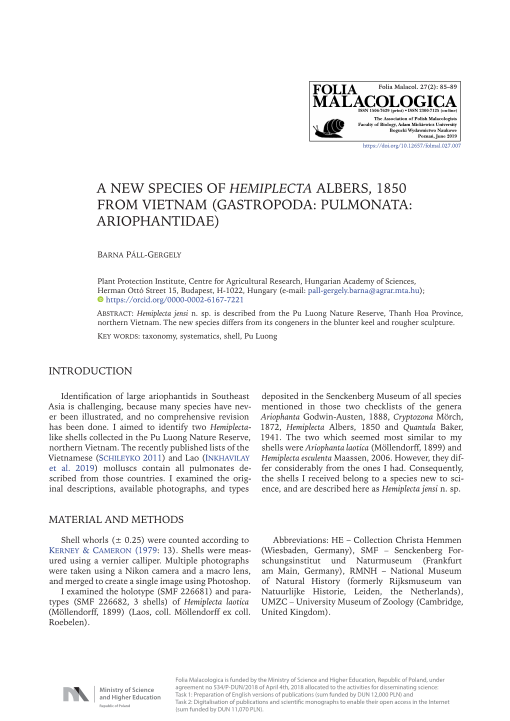 A New Species of Hemiplecta Albers, 1850 from Vietnam (Gastropoda: Pulmonata: Ariophantidae)