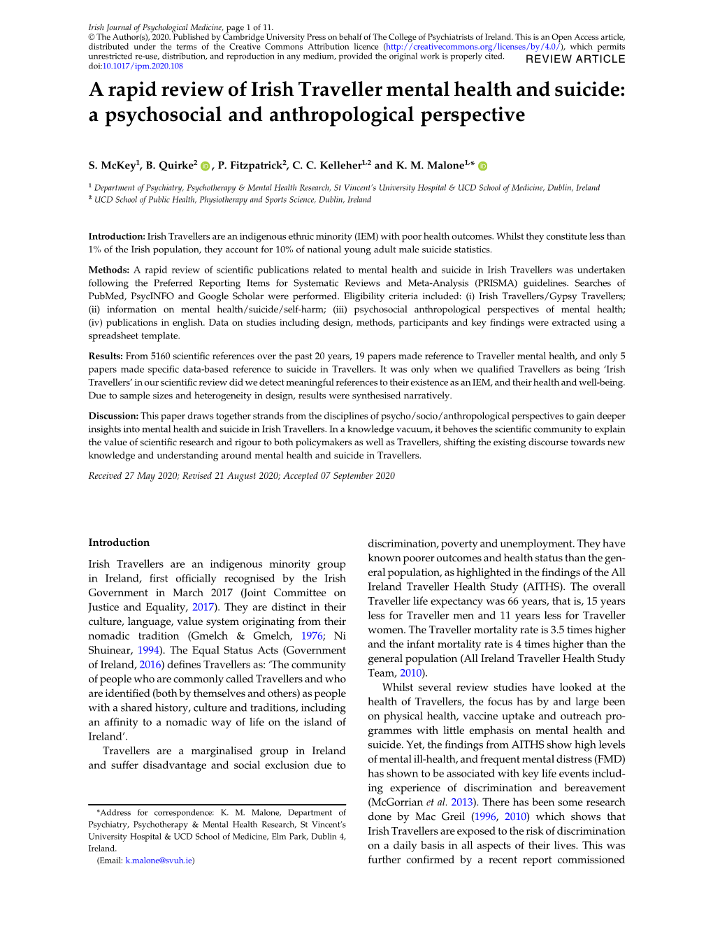 A Rapid Review of Irish Traveller Mental Health and Suicide: a Psychosocial and Anthropological Perspective