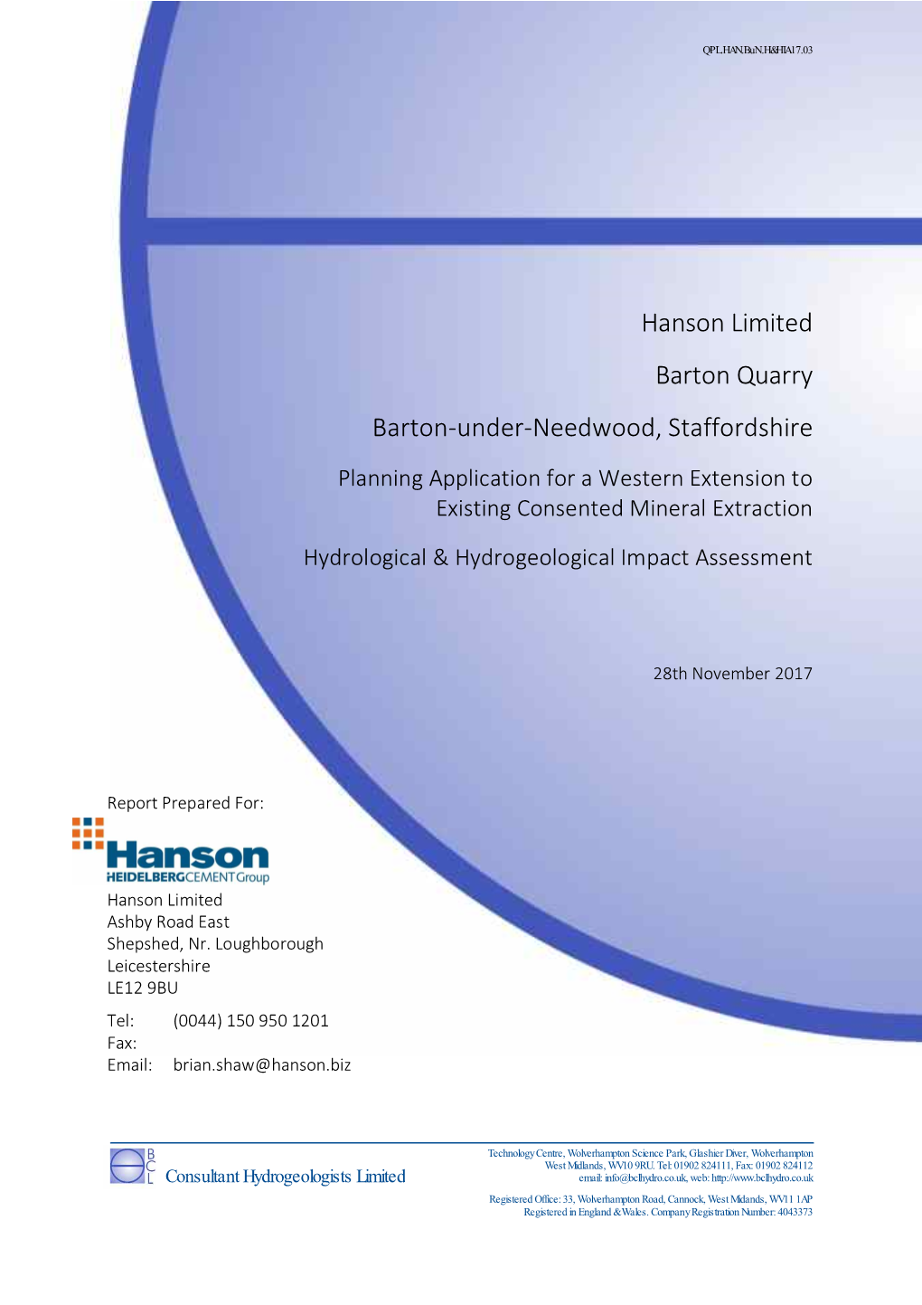 Hanson Limited Barton Quarry Barton-Under-Needwood, Staffordshire