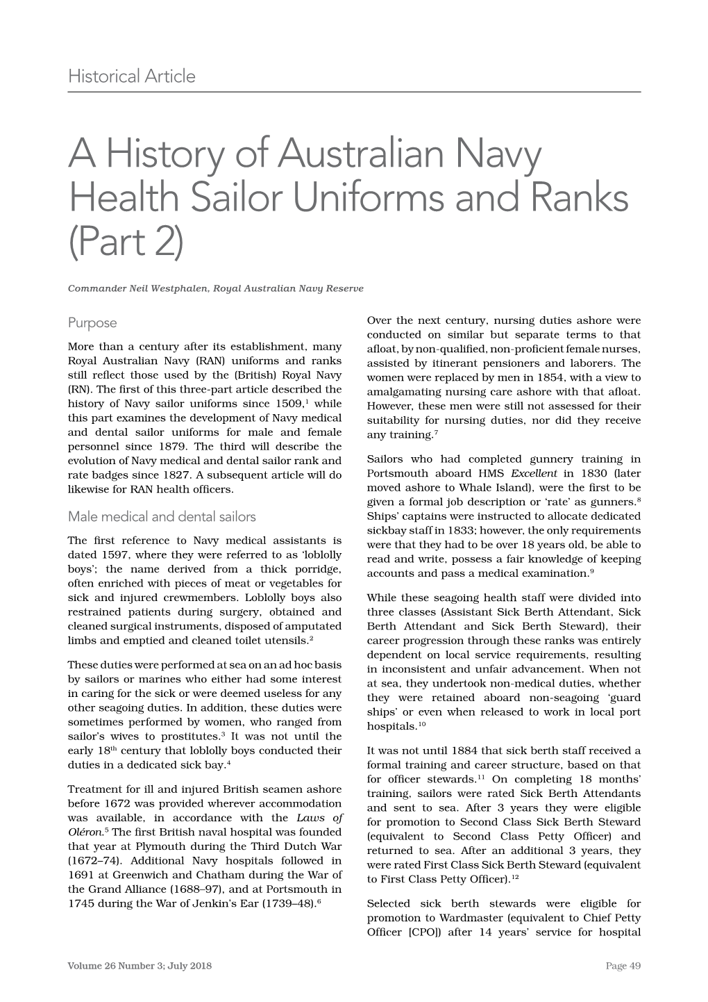 A History of Australian Navy Health Sailor Uniforms and Ranks (Part 2)