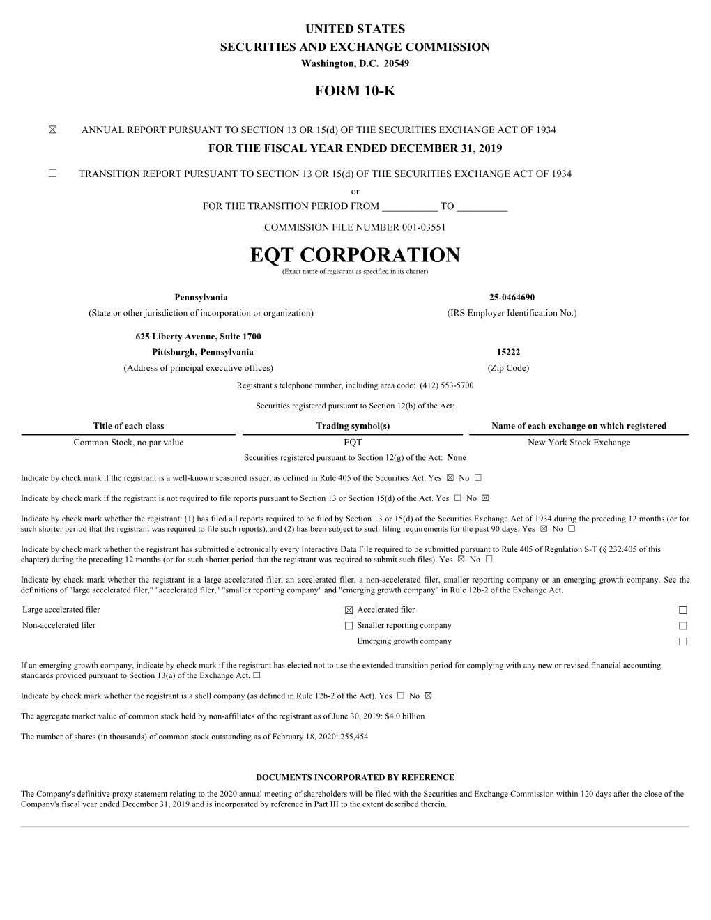 EQT CORPORATION (Exact Name of Registrant As Specified in Its Charter)