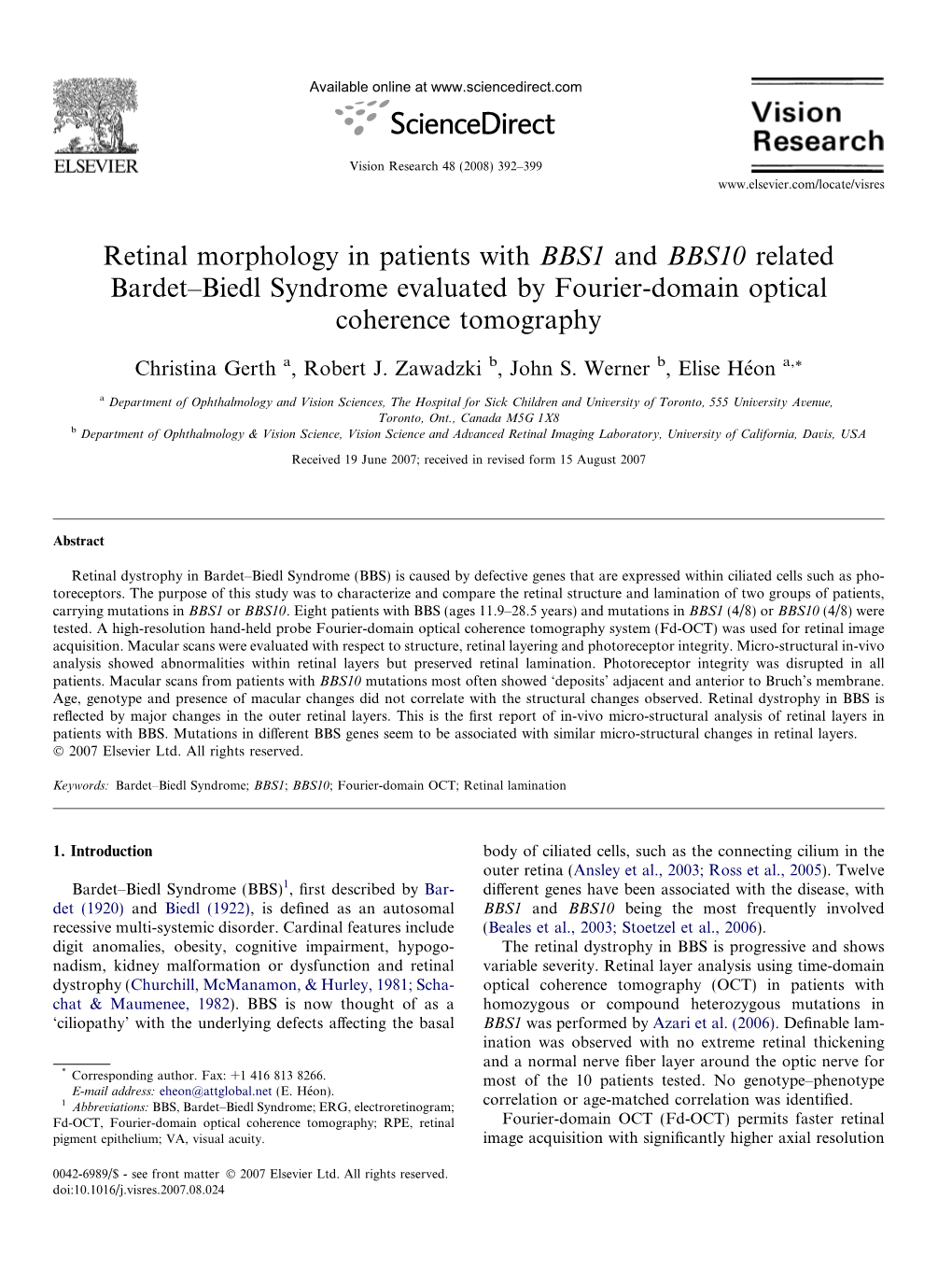 Retinal Morphology in Patients with BBS1 and BBS10 Related Bardet–Biedl Syndrome Evaluated by Fourier-Domain Optical Coherence Tomography