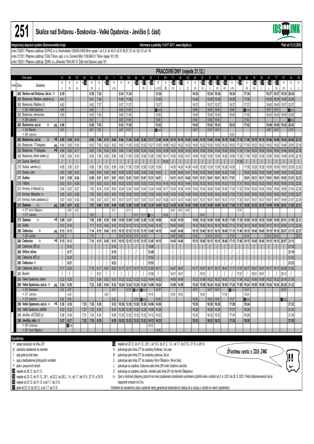 251 Skalice Nad Svitavou - Boskovice - Velké Opatovice - Jevíčko (I