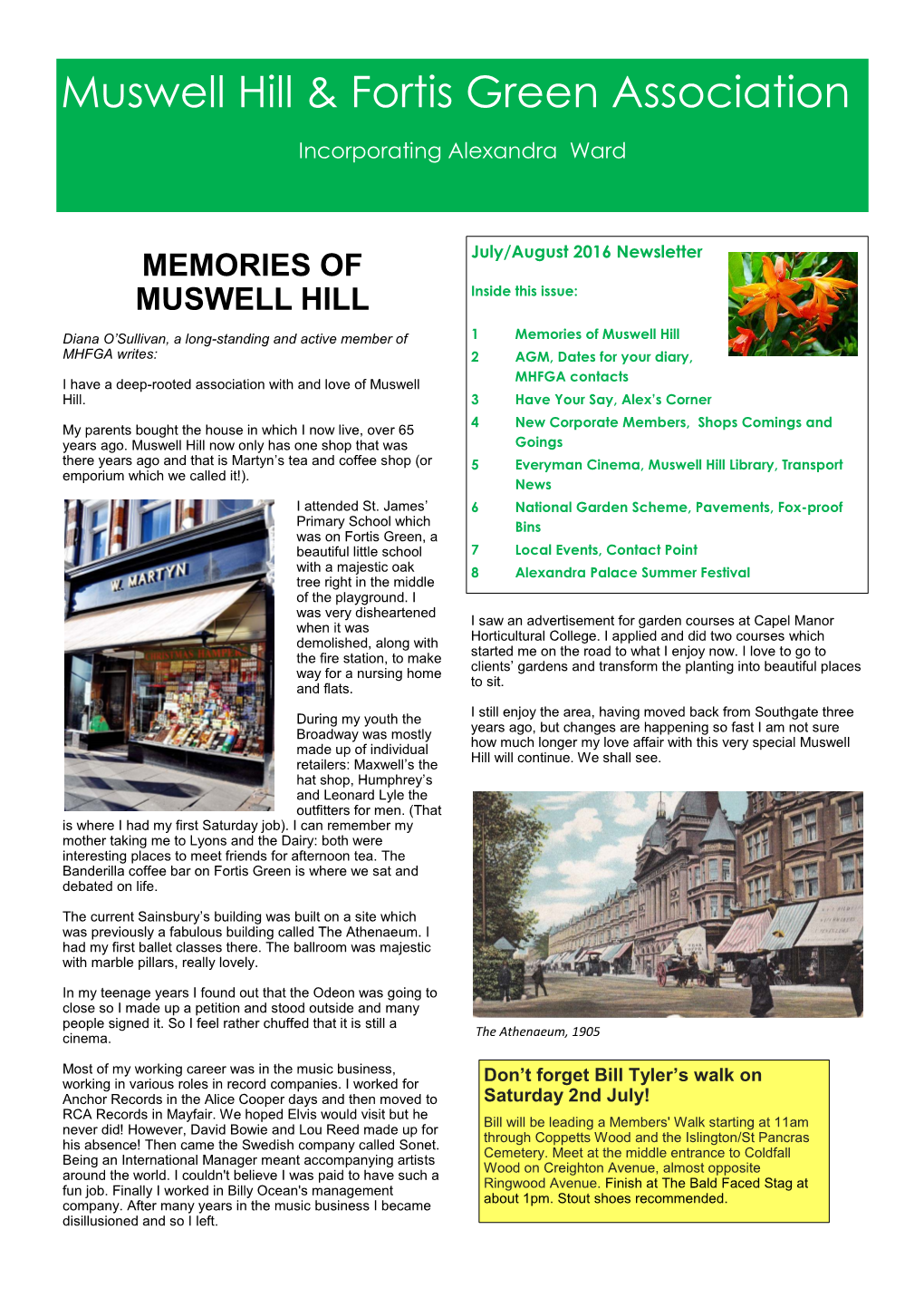 Memories of Muswell Hill MHFGA Writes: 2 AGM, Dates for Your Diary