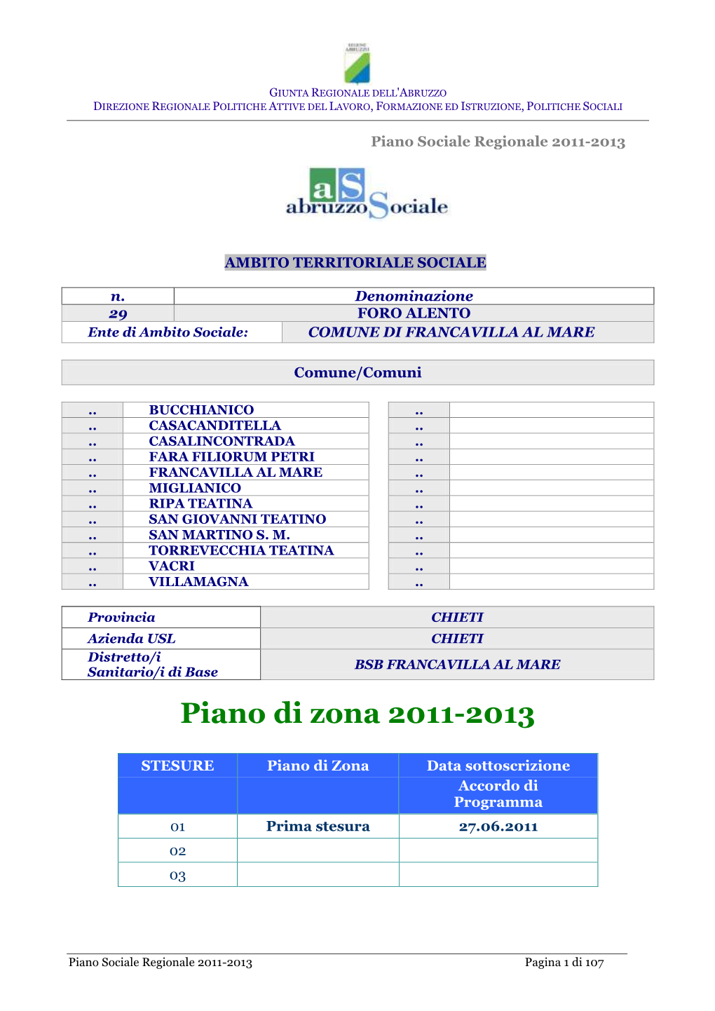 Il Piano Di Zona 2011-2013