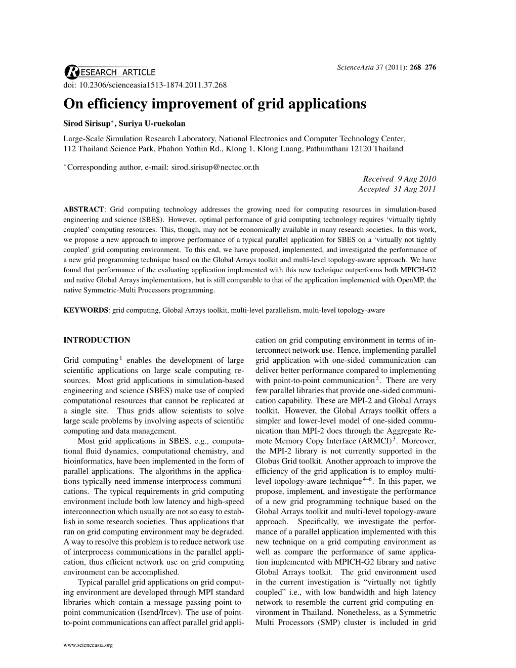 On Efficiency Improvement of Grid Applications