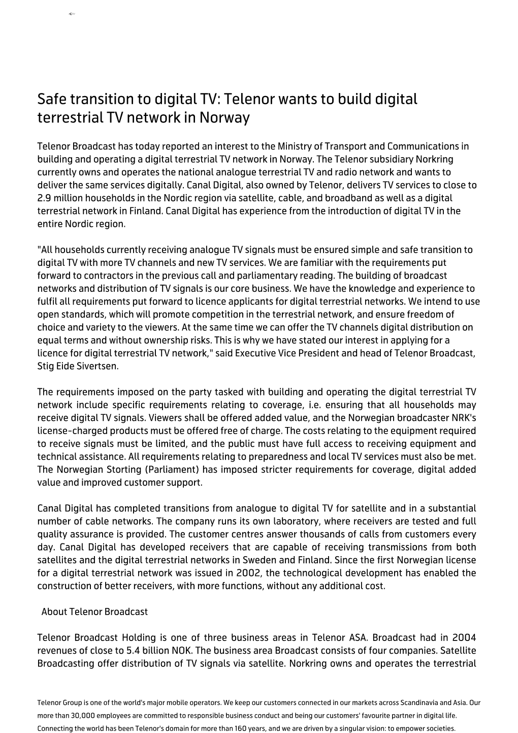 Telenor Wants to Build Digital Terrestrial TV Network in Norway