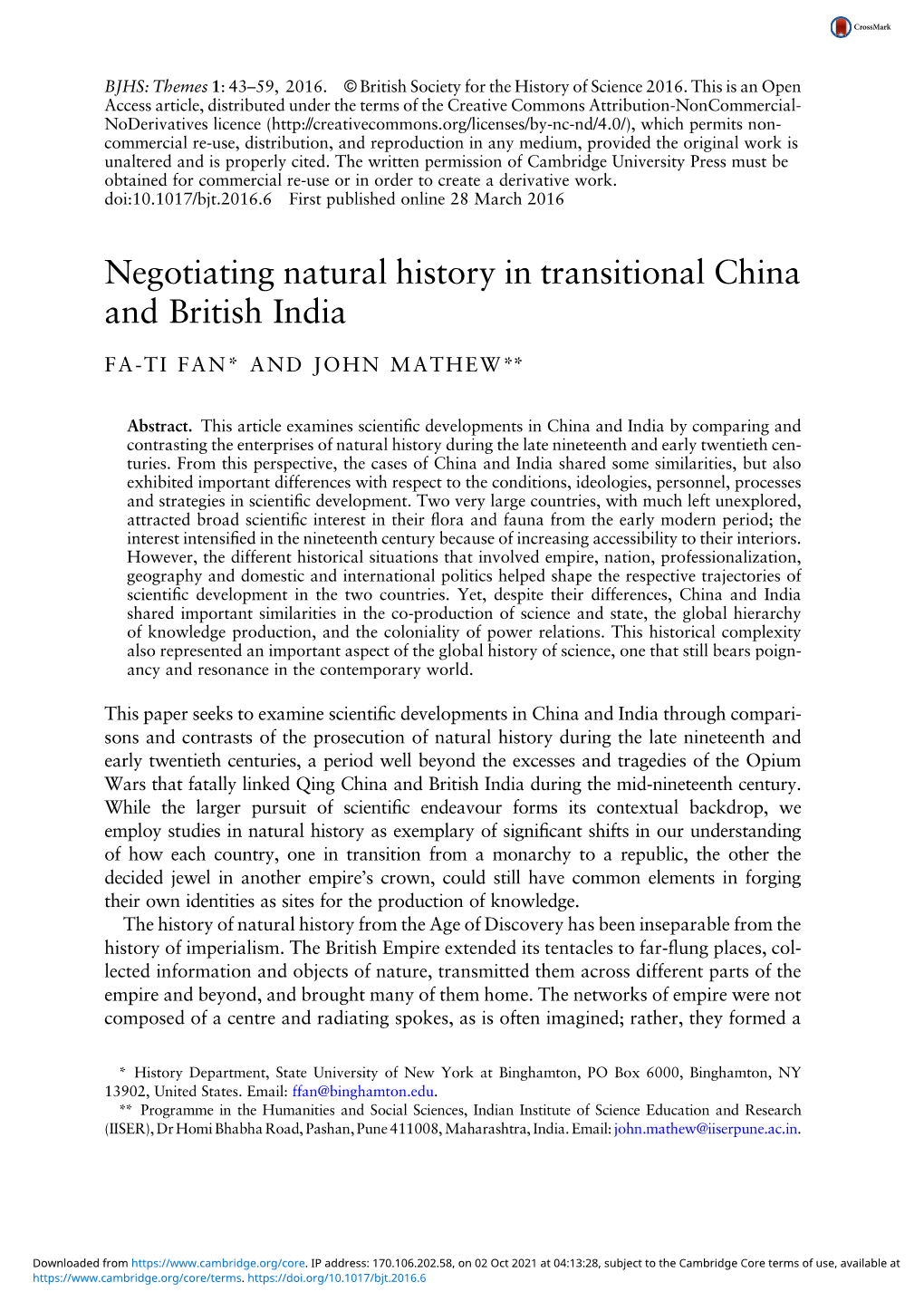 Negotiating Natural History in Transitional China and British India