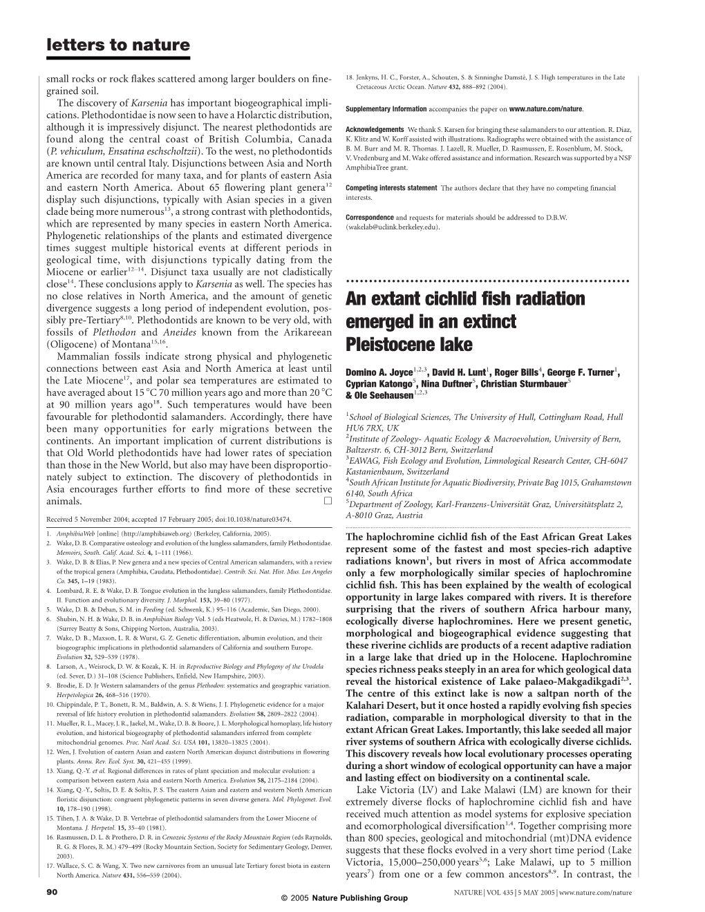 An Extant Cichlid Fish Radiation Emerged in an Extinct Pleistocene