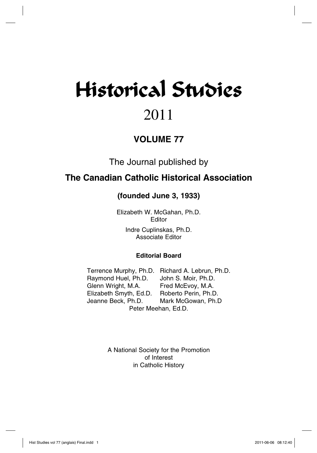 Hist Studies Vol 77 (Anglais)