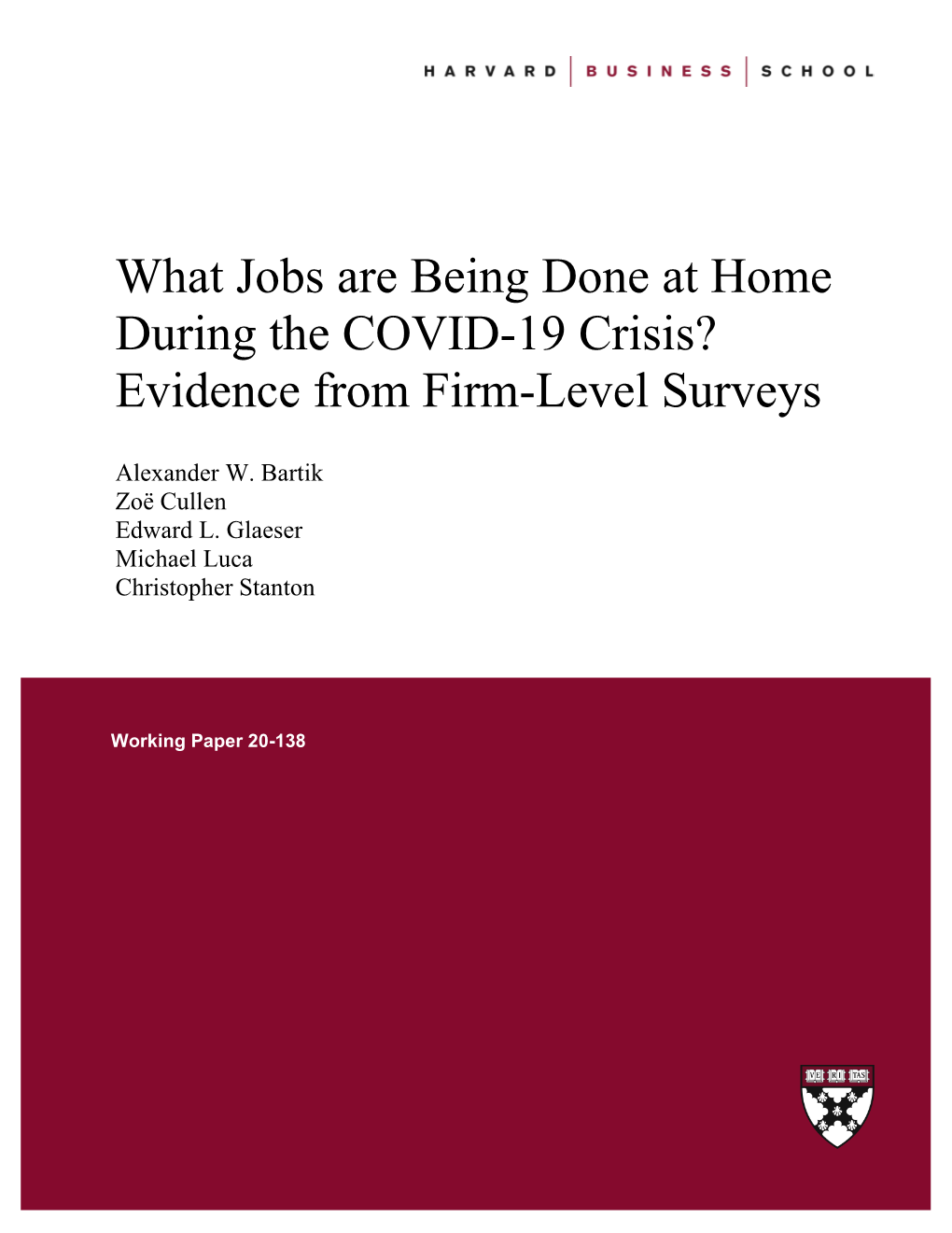 What Jobs Are Being Done at Home During the COVID-19 Crisis? Evidence from Firm-Level Surveys