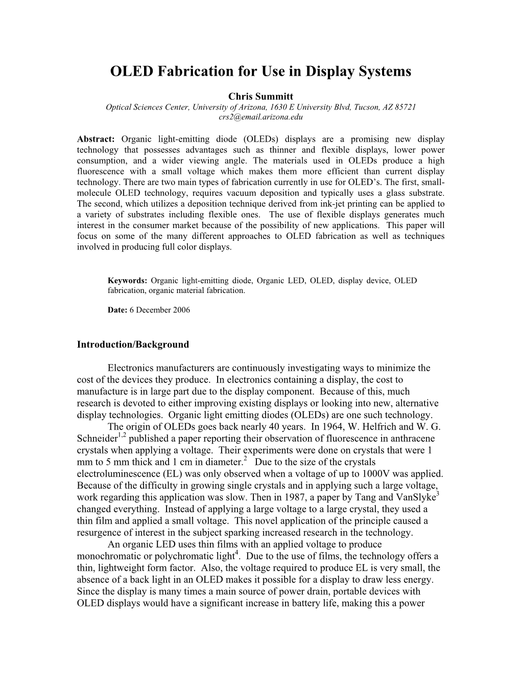 OLED Fabrication for Use in Display Systems