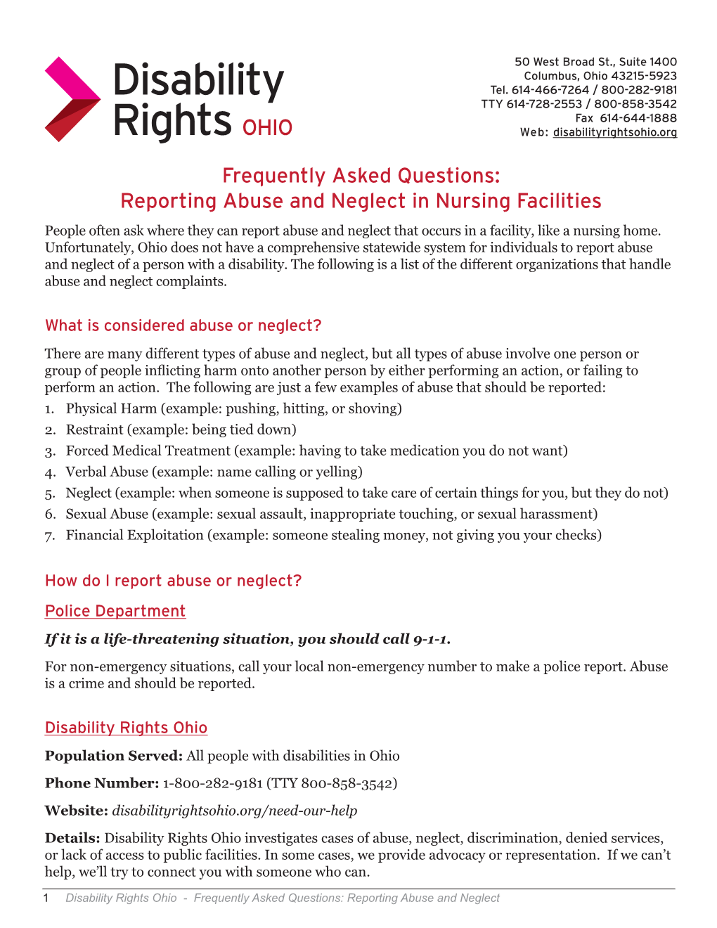 Frequently Asked Questions: Reporting Abuse and Neglect in Nursing Facilities