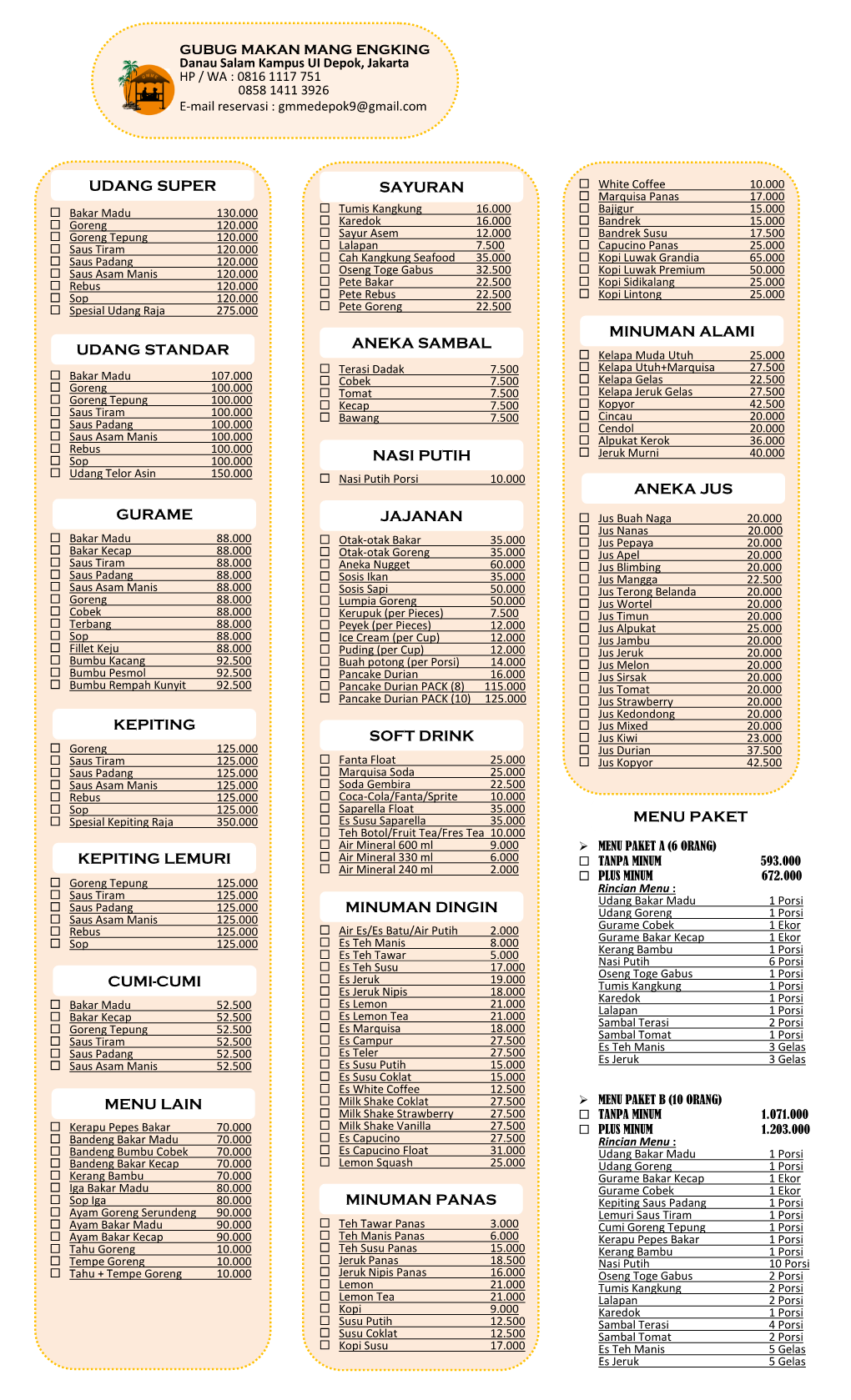 Price List Mang Engking