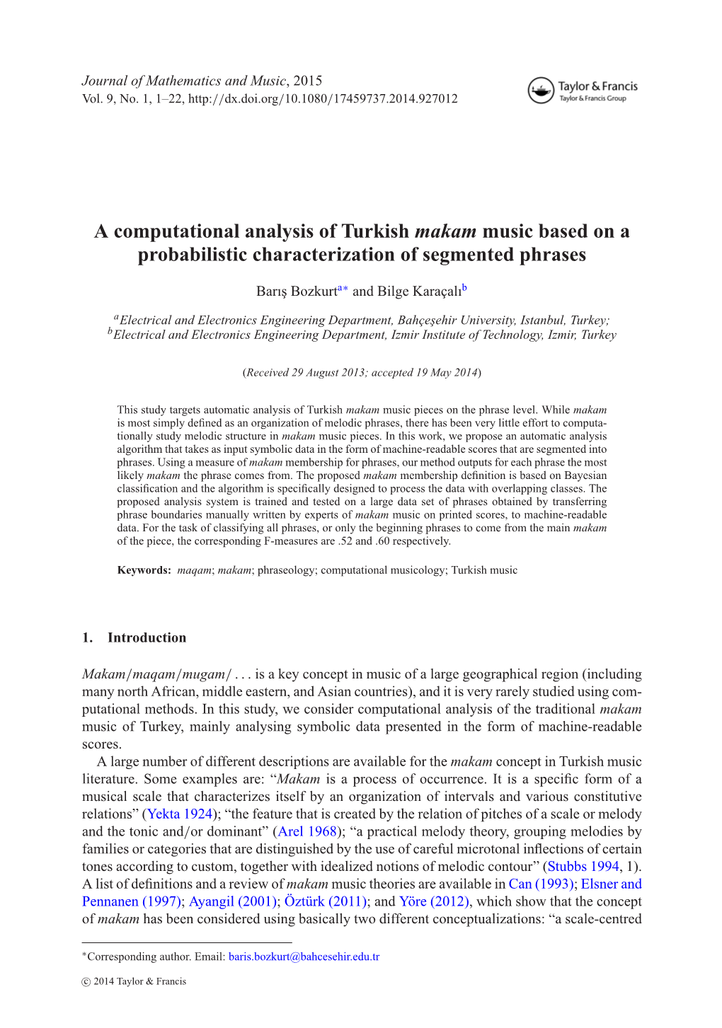A Computational Analysis of Turkish Makam Music Based on a Probabilistic Characterization of Segmented Phrases