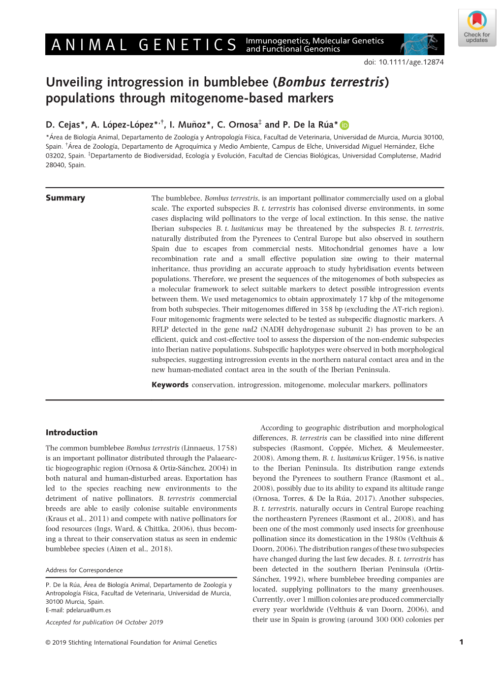 Bombus Terrestris) Populations Through Mitogenome-Based Markers