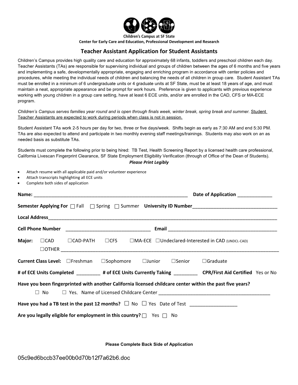 Teacher Assistant Application for Student Assistants