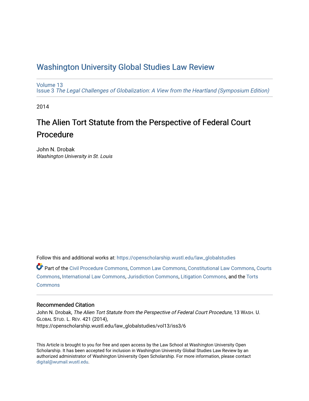 The Alien Tort Statute from the Perspective of Federal Court Procedure