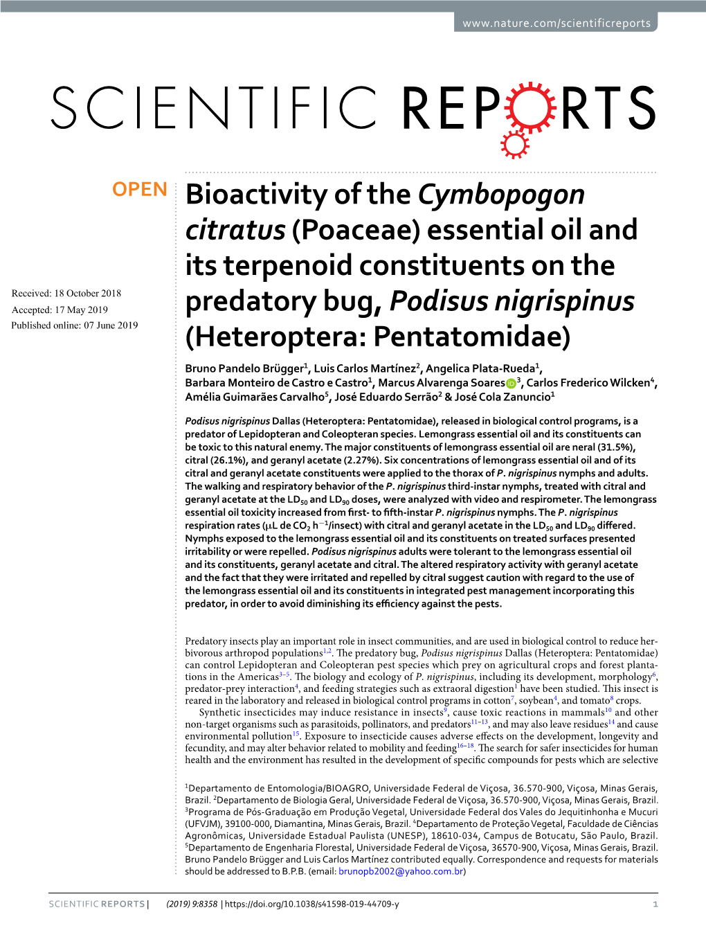 Essential Oil and Its Terpenoid Constituents on the Predatory Bug