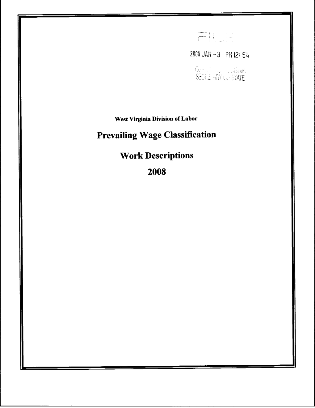 Prevailing Wage Classification Work Descriptions 2008