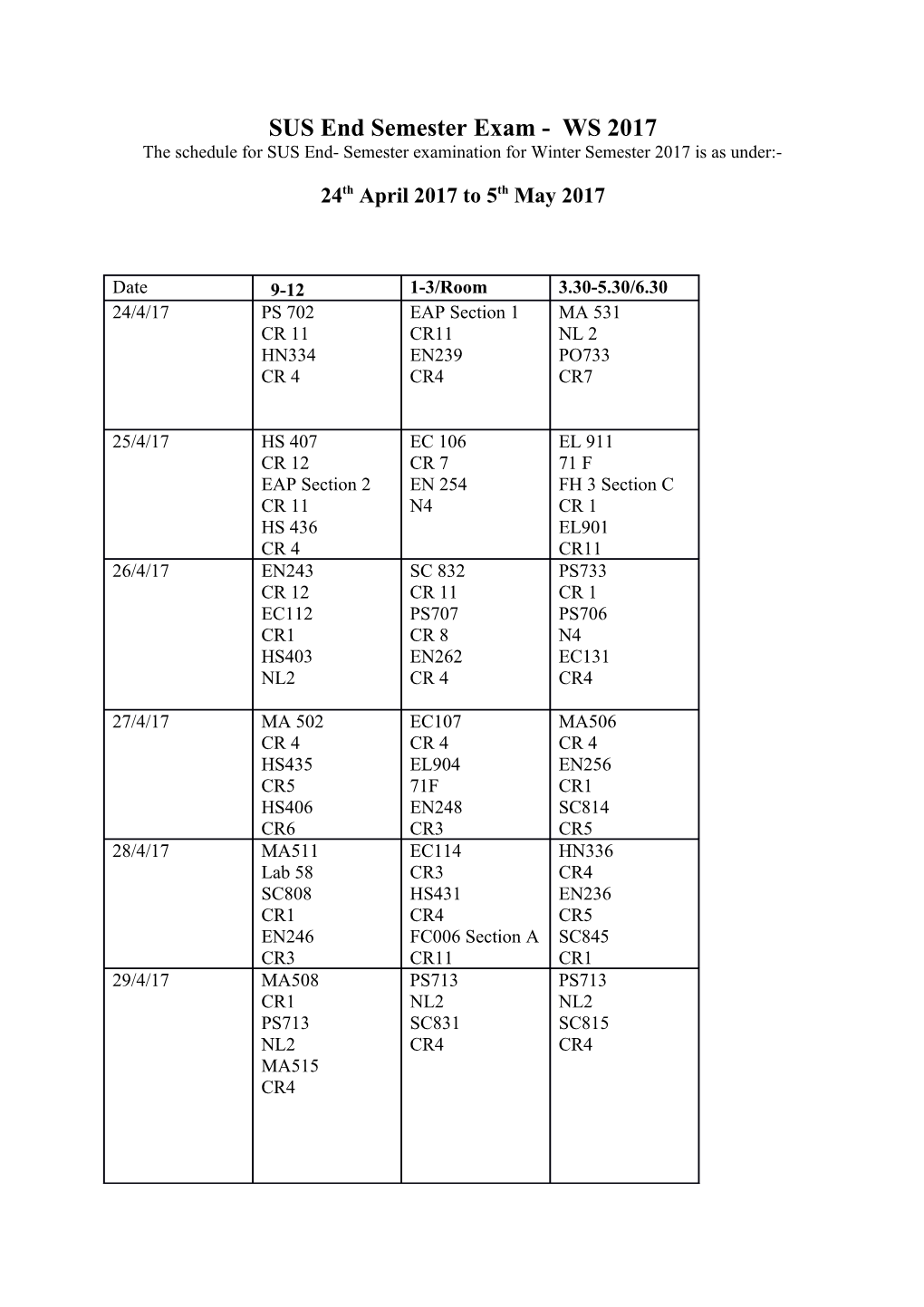 SUS End Semester Exam - WS 2017