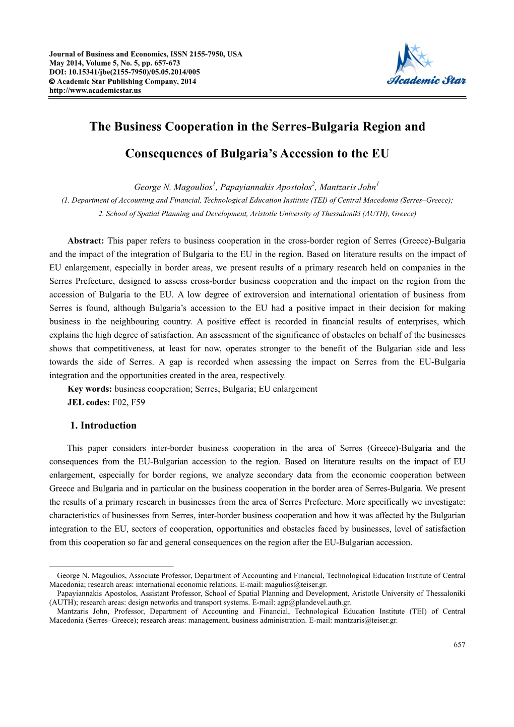 The Business Cooperation in the Serres-Bulgaria Region And