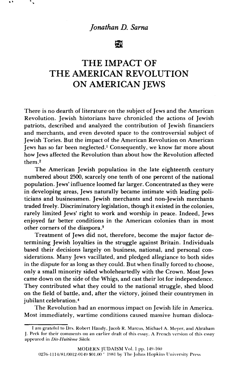 The Impact of the American Revolution on American Jews