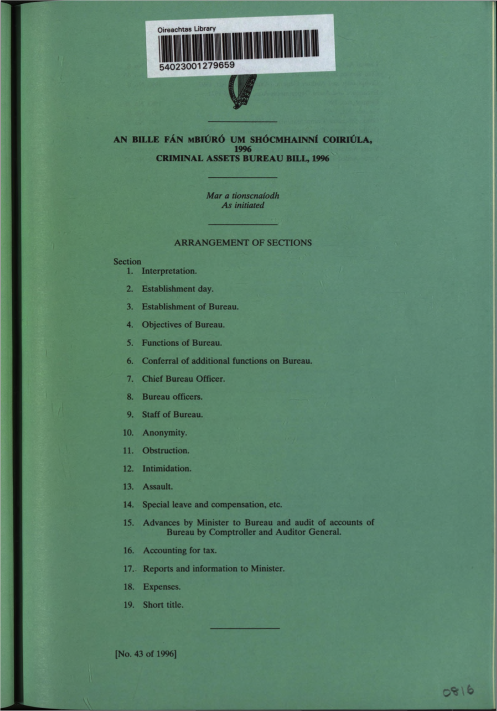 Criminal Assets Bureau Bill, 1996