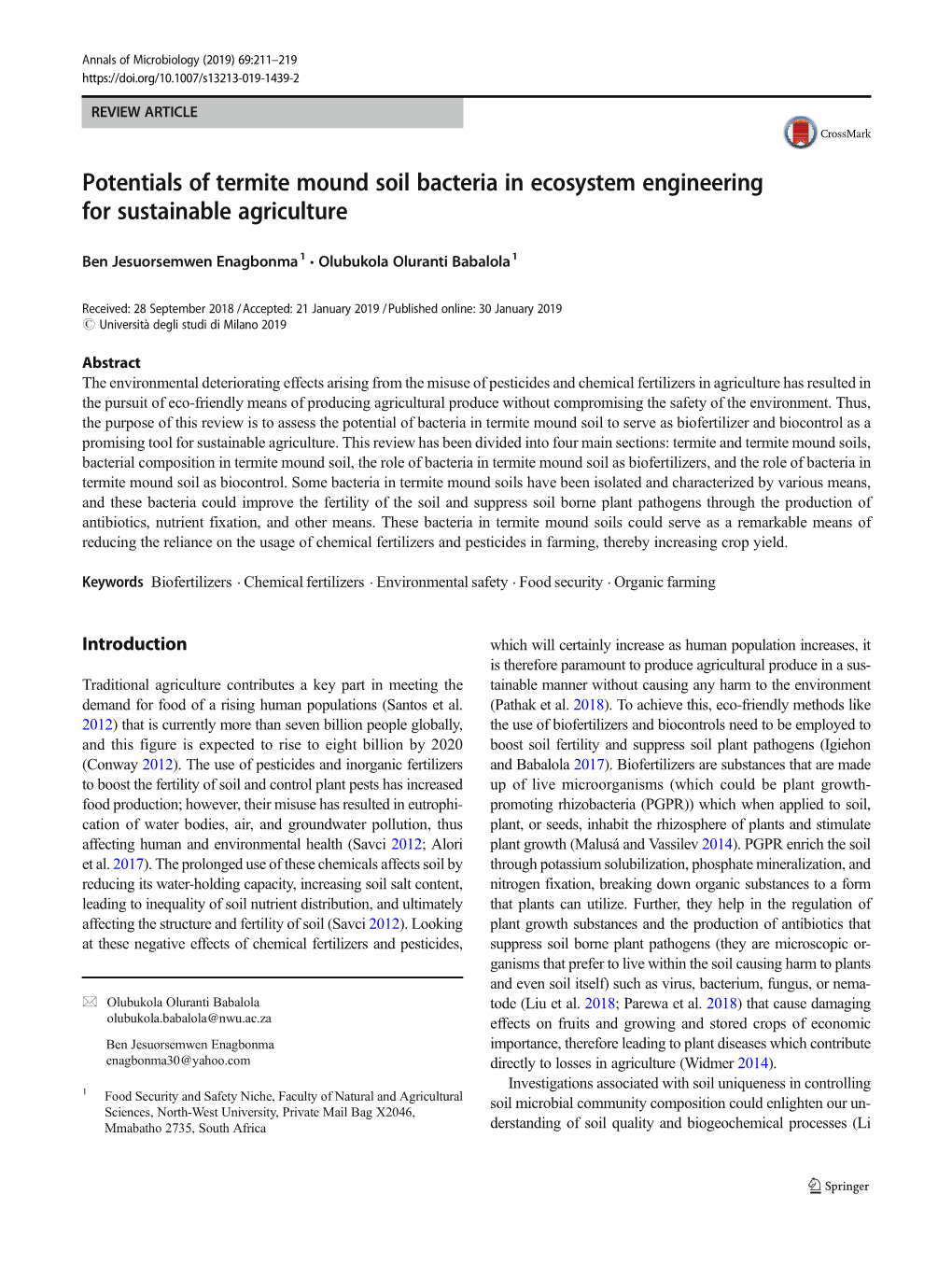 Potentials of Termite Mound Soil Bacteria in Ecosystem Engineering for Sustainable Agriculture