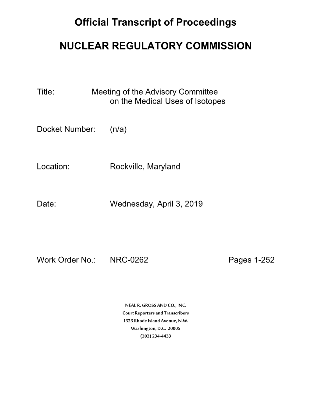 Final Transcript of the Advisory Committee on the Medical Uses of Isotopes