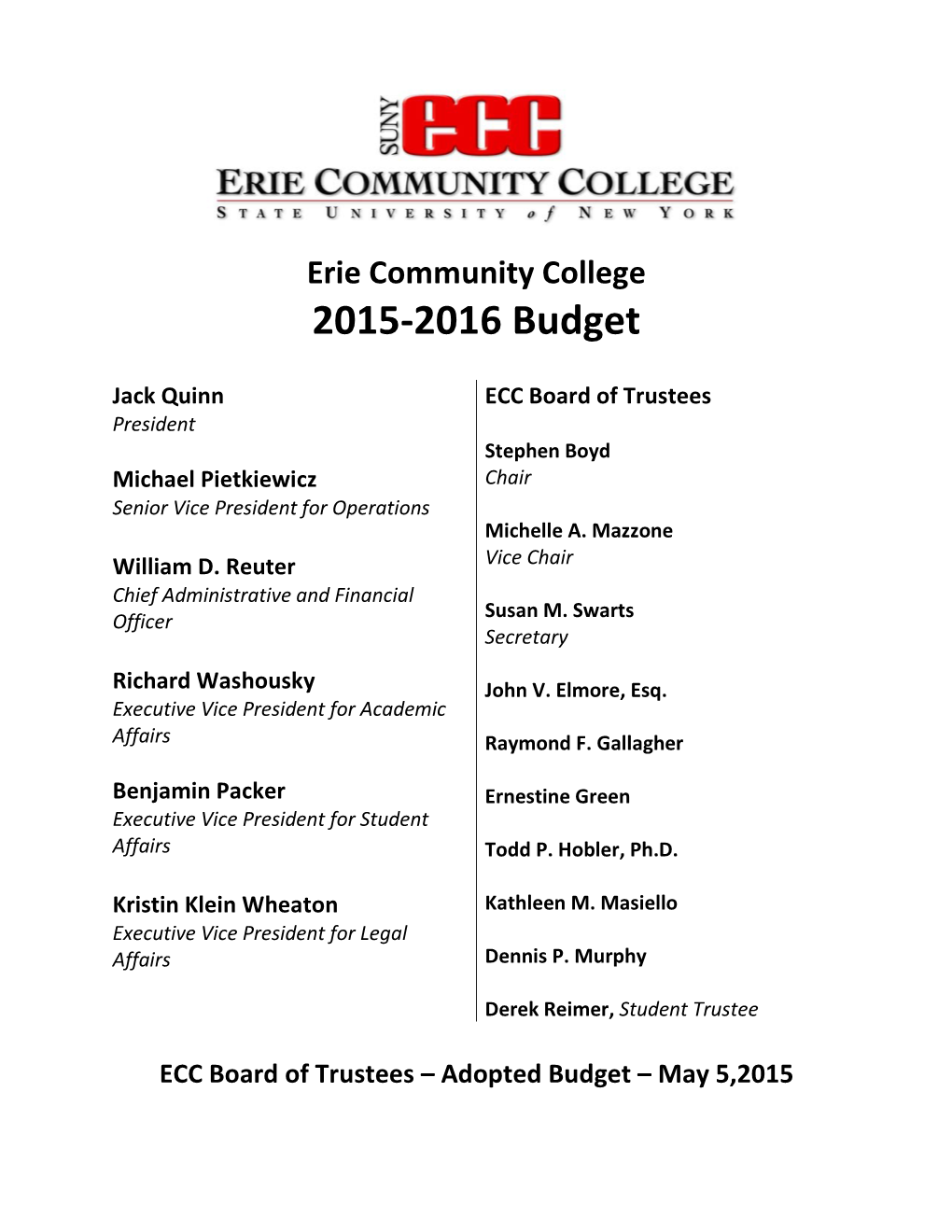 2015-2016 Budget