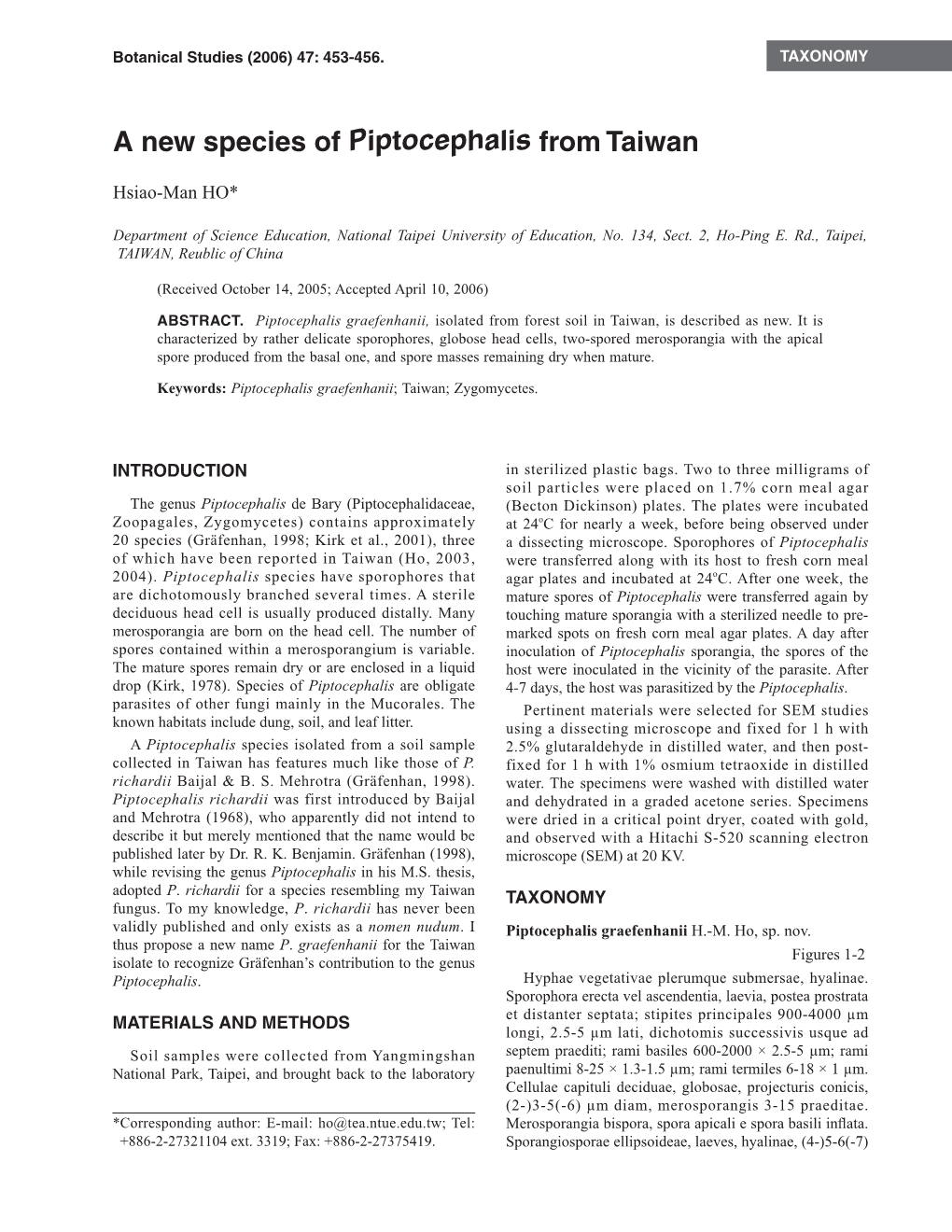 A New Species of Piptocephalis from Taiwan