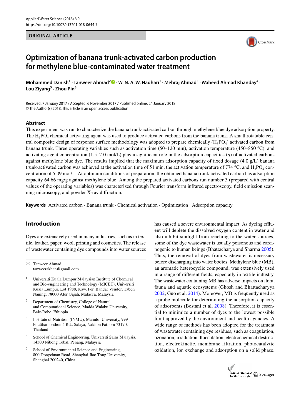 Optimization of Banana Trunk-Activated Carbon Production