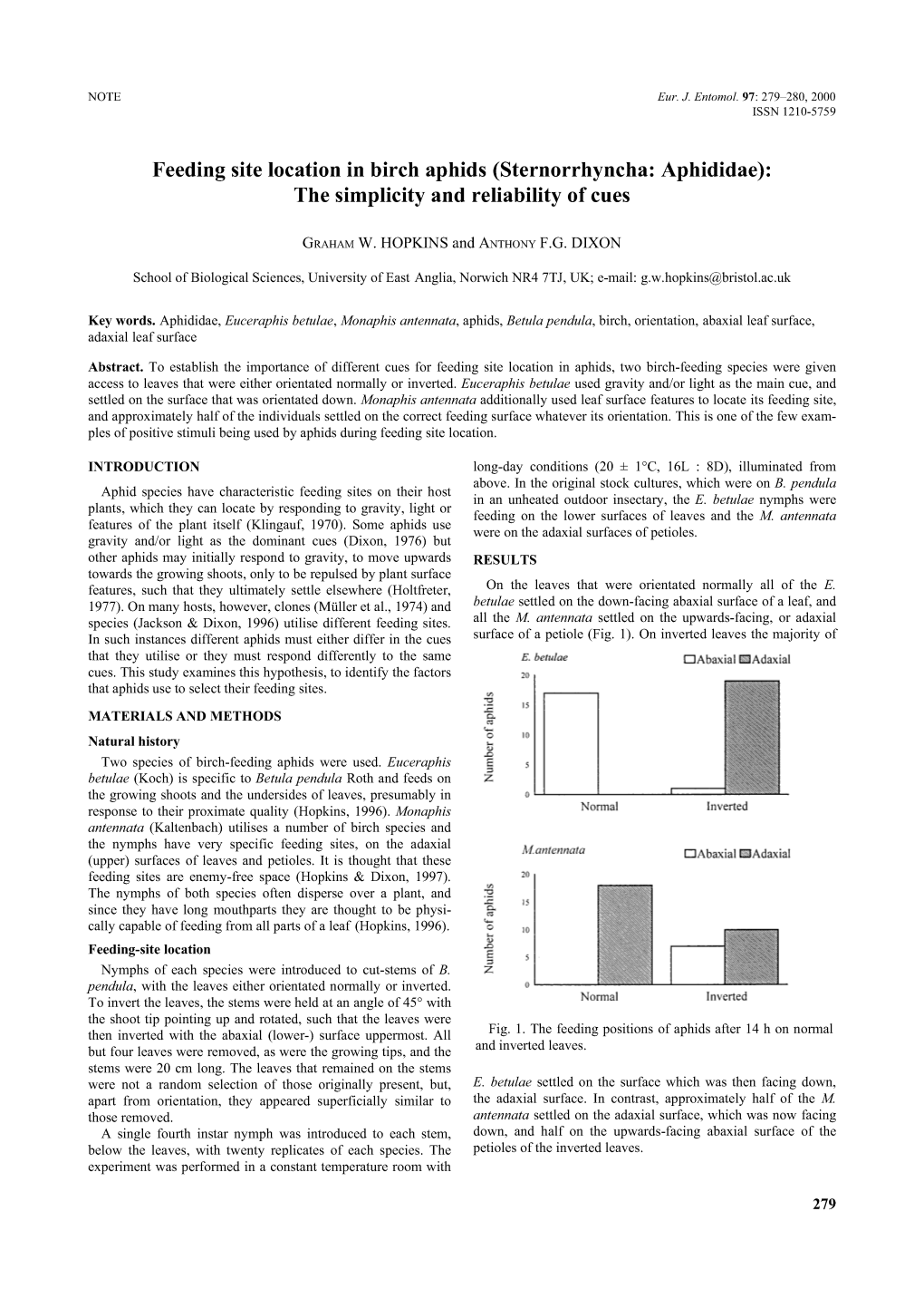 Feeding Site Location in Birch Aphids (Sternorrhyncha: Aphididae): the Simplicity and Reliability of Cues