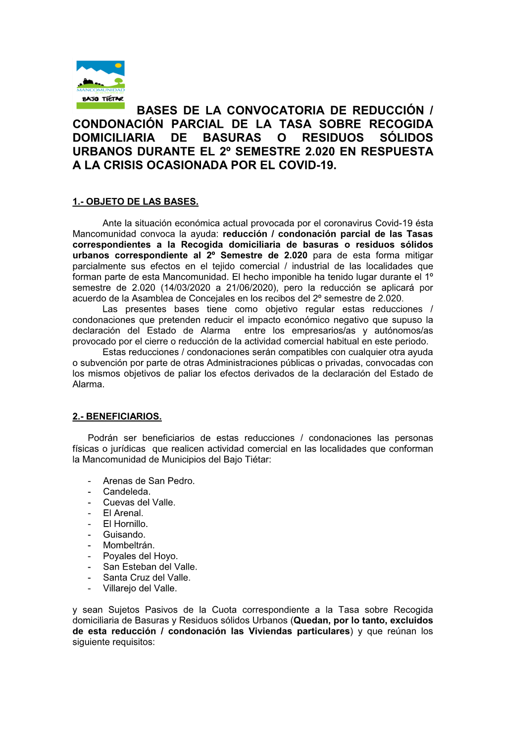 Bases De La Convocatoria De Reducción / Condonación