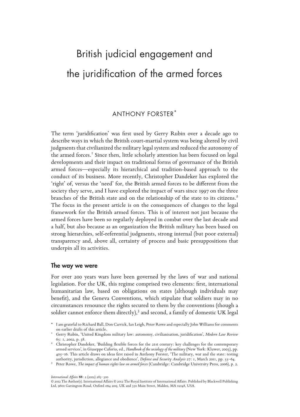 British Judicial Engagement and the Juridification of the Armed Forces