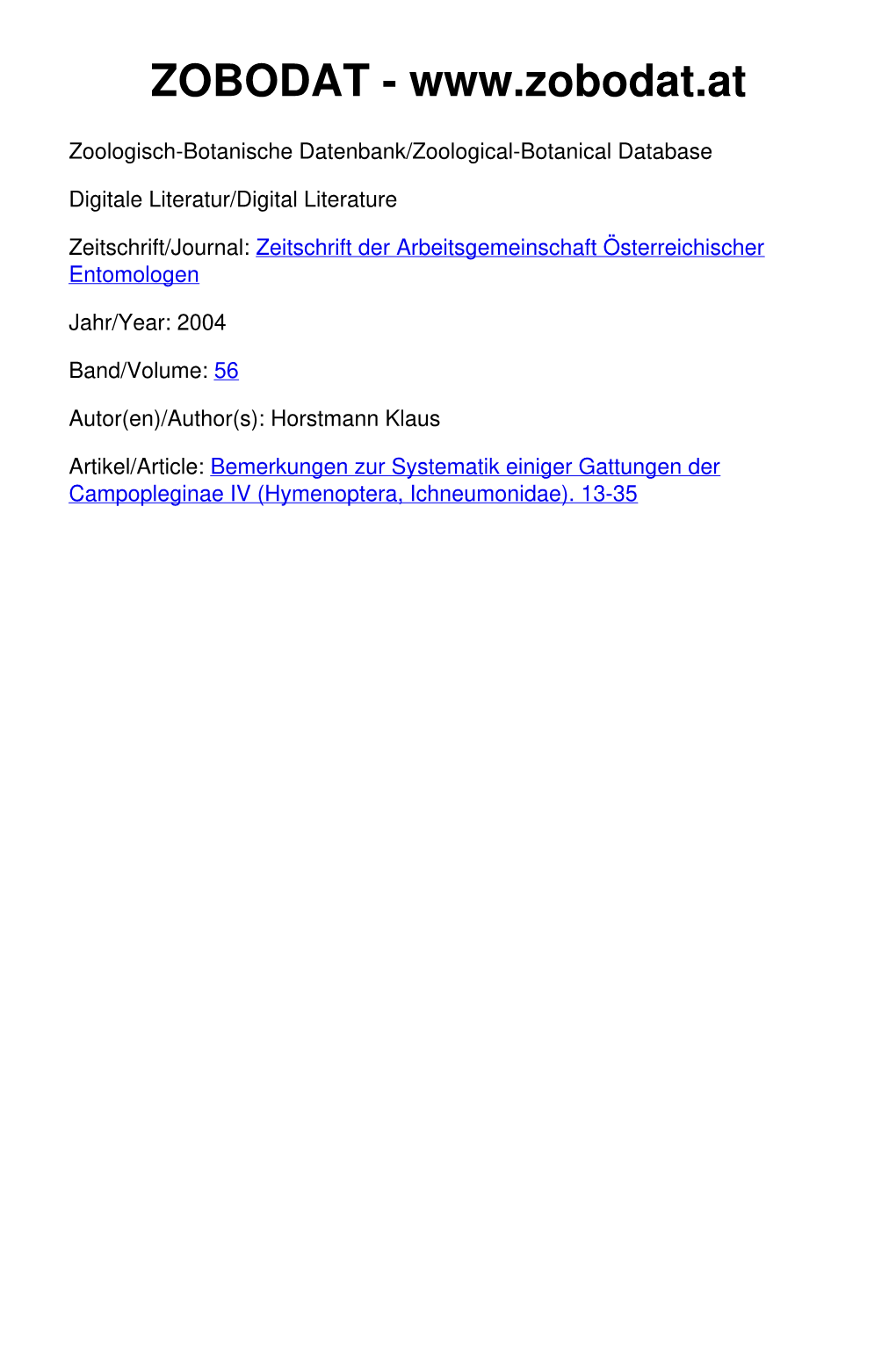 Bemerkungen Zur Systematik Einiger Gattungen Der Campopleginae IV (Hymenoptera, Ichneumonidae)